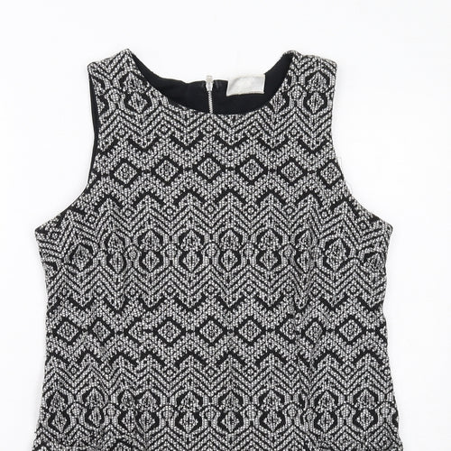 Wallis Womens Black Geometric Polyester Shift Size 12 Round Neck Zip
