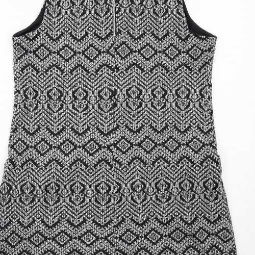 Wallis Womens Black Geometric Polyester Shift Size 12 Round Neck Zip