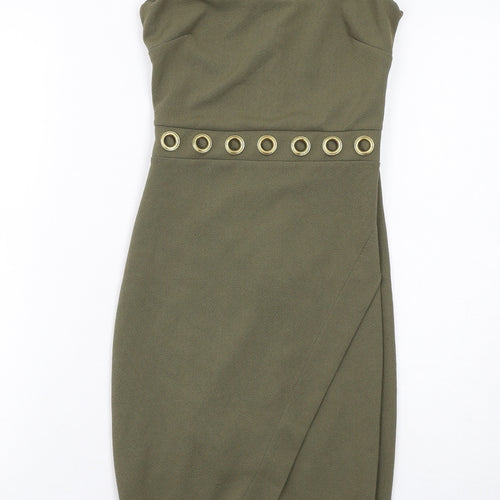Miss Selfridge Womens Green Polyester Bodycon Size 4 Round Neck Zip