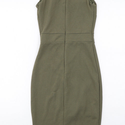 Miss Selfridge Womens Green Polyester Bodycon Size 4 Round Neck Zip