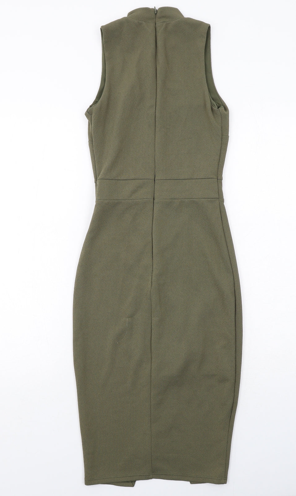 Miss Selfridge Womens Green Polyester Bodycon Size 4 Round Neck Zip