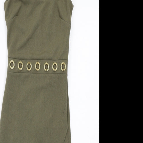 Miss Selfridge Womens Green Polyester Bodycon Size 4 Round Neck Zip