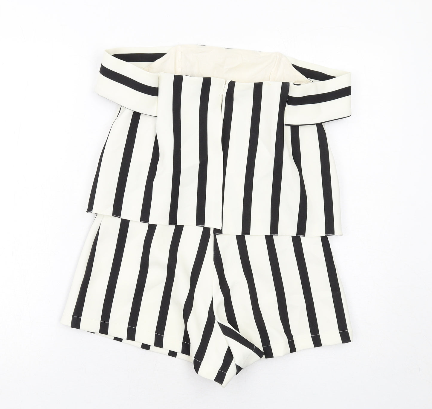 Topshop Womens White Striped Polyester Playsuit One-Piece Size 4 Zip