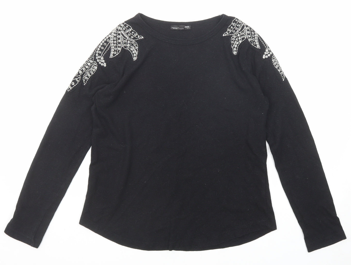 Zara Womens Black Round Neck Acrylic Pullover Jumper Size M