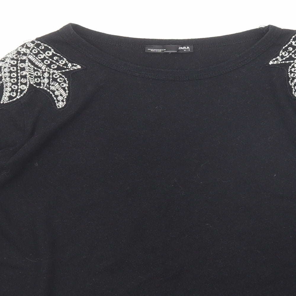 Zara Womens Black Round Neck Acrylic Pullover Jumper Size M