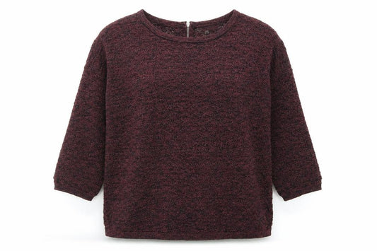Front view of Warehouse women’s purple geometric cotton basic blouse, size UK 10, round neck