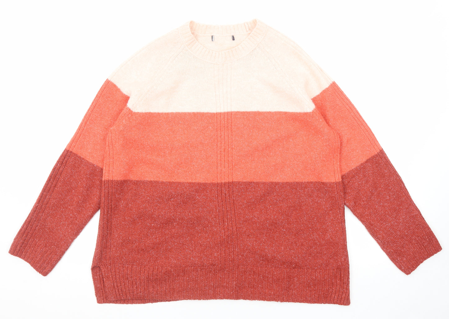 Marks and Spencer Womens Multicoloured Round Neck Striped Acrylic Pullover Jumper Size L