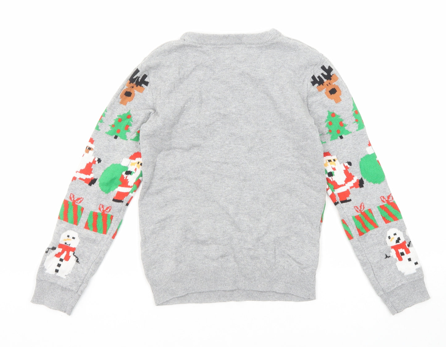 H&M Boys Grey Round Neck Geometric Cotton Pullover Jumper Size 6-7 Years Pullover - Christmas