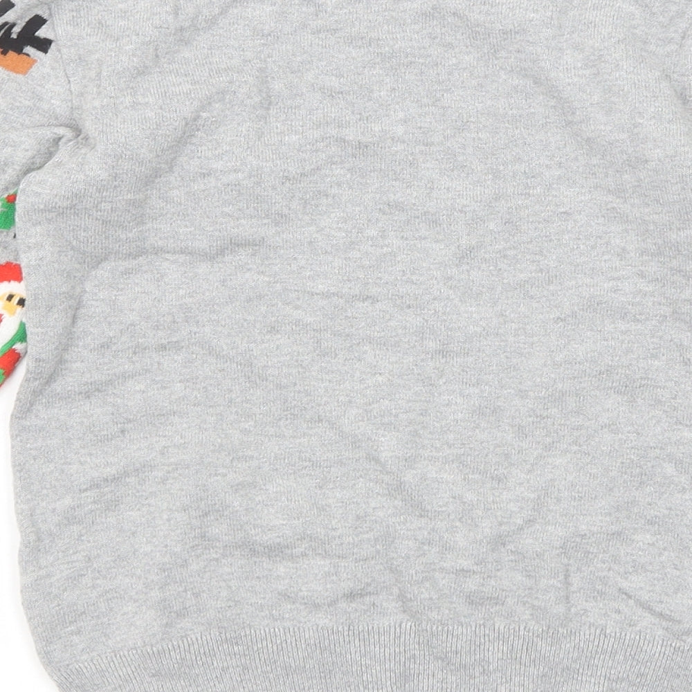 H&M Boys Grey Round Neck Geometric Cotton Pullover Jumper Size 6-7 Years Pullover - Christmas