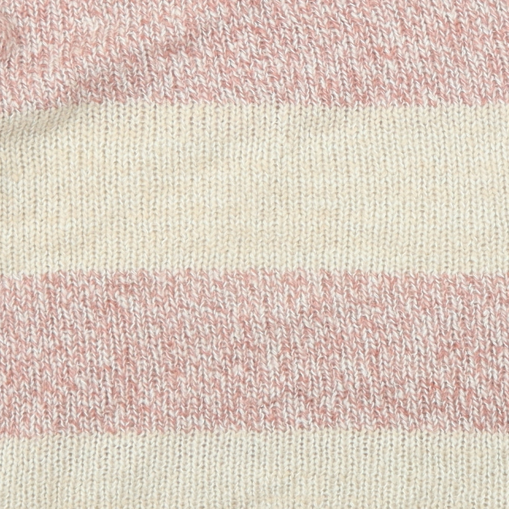 Marks and Spencer Womens Beige Round Neck Striped Acrylic Pullover Jumper Size 12