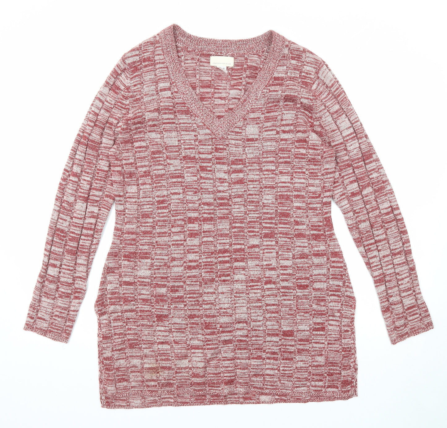 Canyon River Blues Womens Red V-Neck Acrylic Pullover Jumper Size L