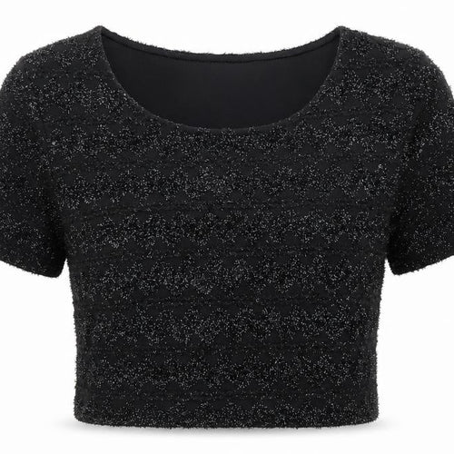 Divided by H&M Womens Black Geometric Polyester Cropped T-Shirt Size M Round Neck
