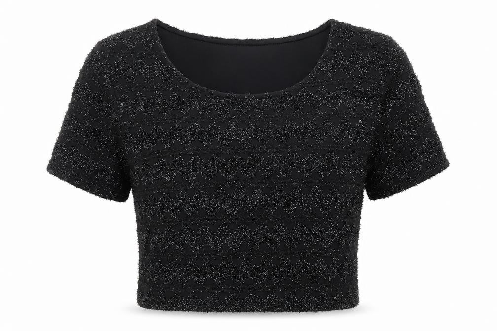 Divided by H&M Womens Black Geometric Polyester Cropped T-Shirt Size M Round Neck
