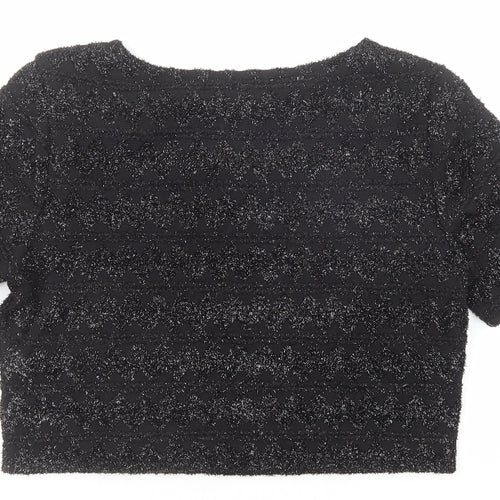 Divided by H&M Womens Black Geometric Polyester Cropped T-Shirt Size M Round Neck