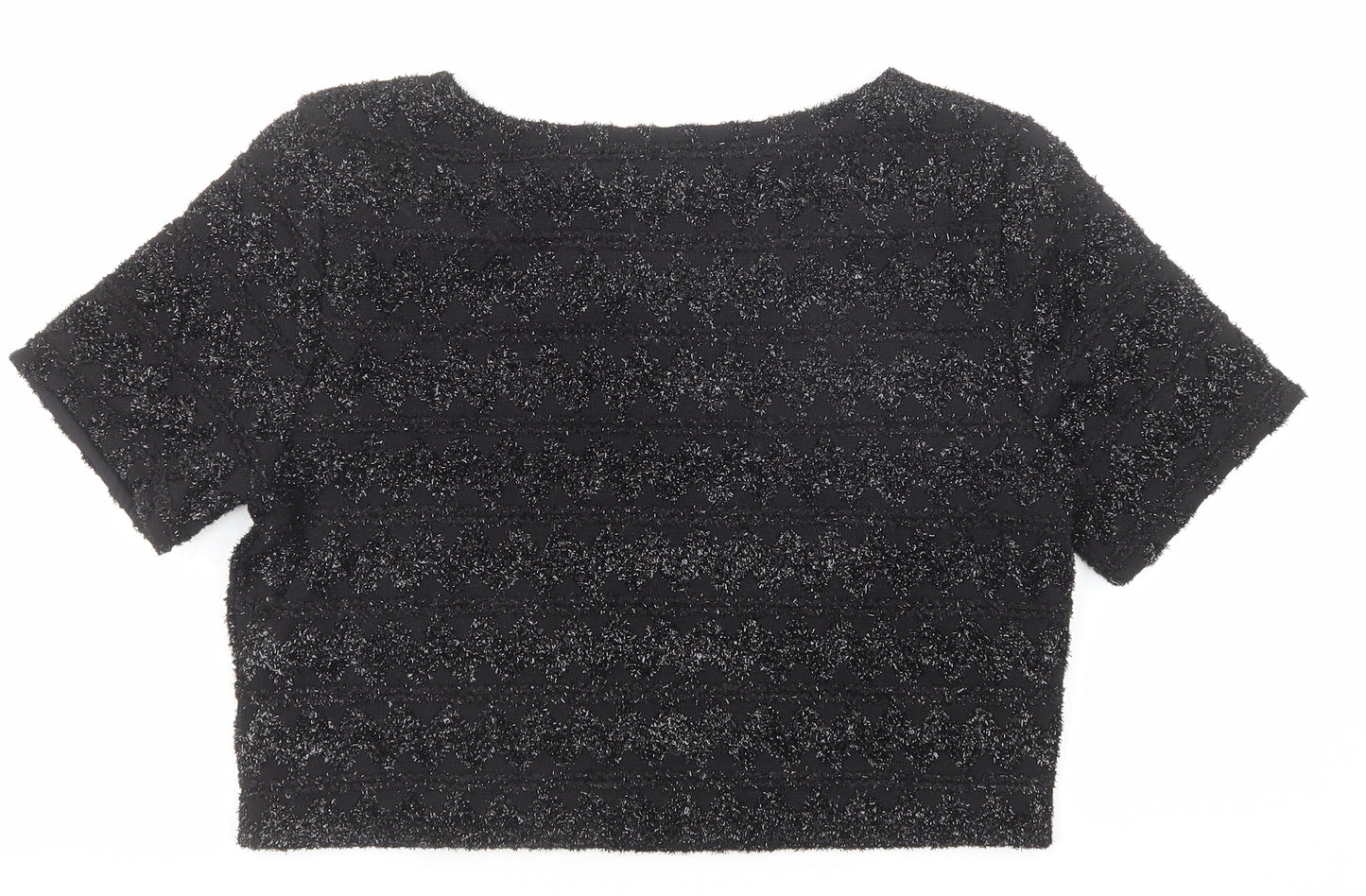 Divided by H&M Womens Black Geometric Polyester Cropped T-Shirt Size M Round Neck