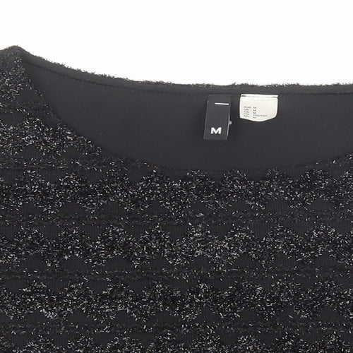 Divided by H&M Womens Black Geometric Polyester Cropped T-Shirt Size M Round Neck