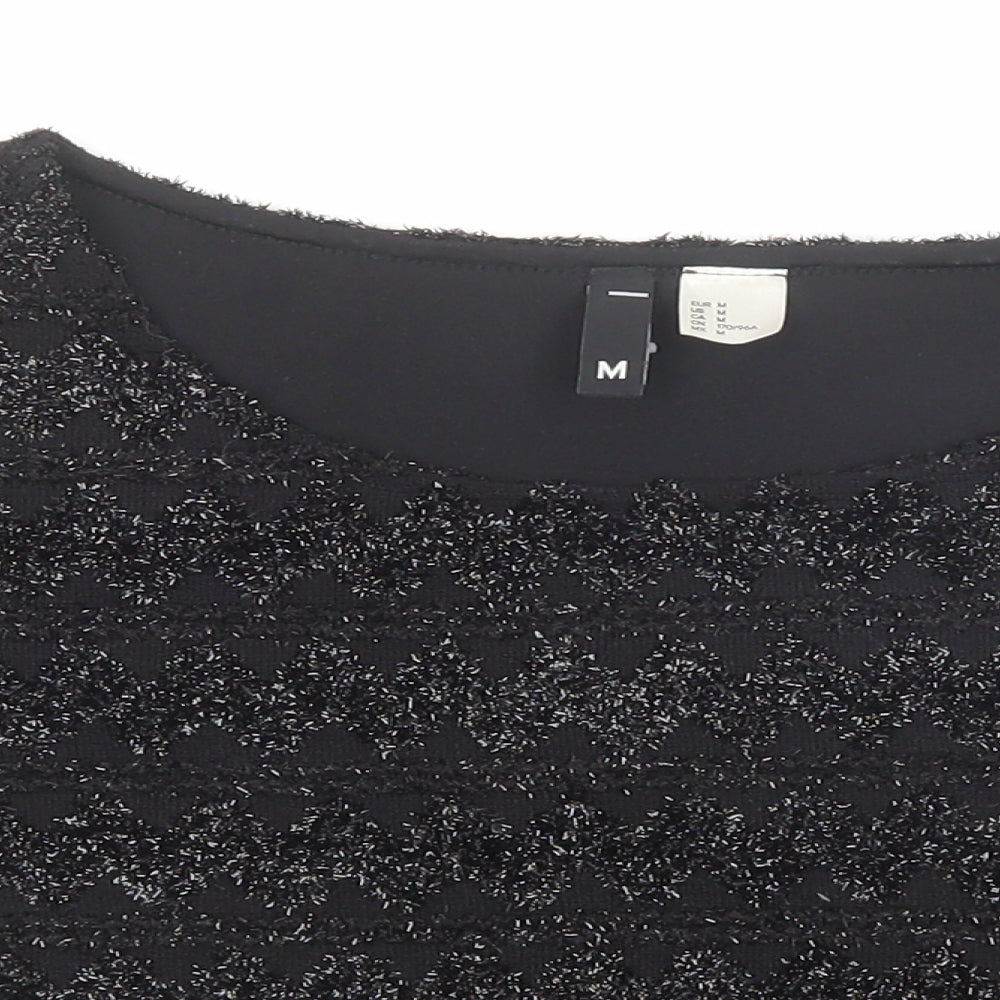 Divided by H&M Womens Black Geometric Polyester Cropped T-Shirt Size M Round Neck