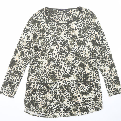 Marks and Spencer Womens Multicoloured Geometric Polyester Basic Blouse Size 14 Round Neck