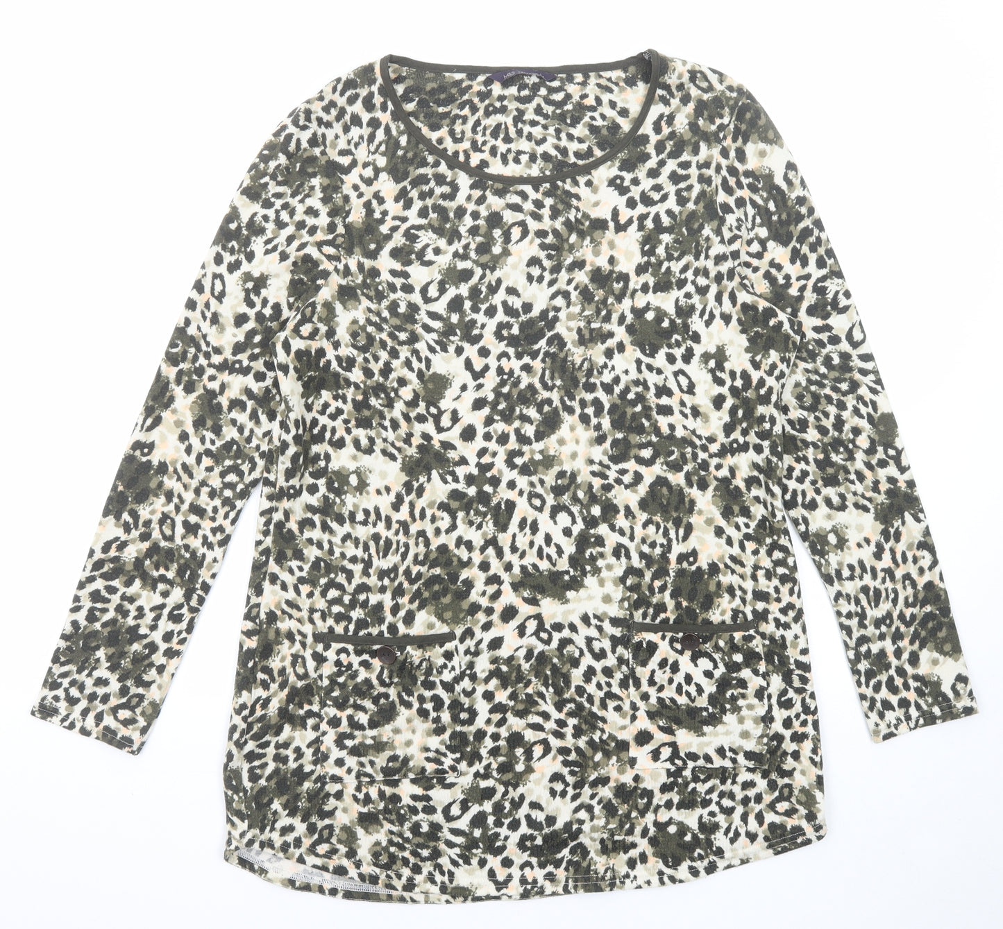 Marks and Spencer Womens Multicoloured Geometric Polyester Basic Blouse Size 14 Round Neck
