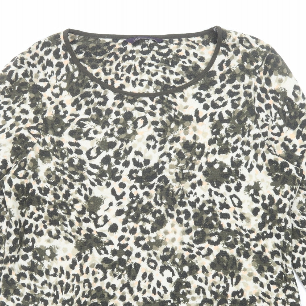 Marks and Spencer Womens Multicoloured Geometric Polyester Basic Blouse Size 14 Round Neck