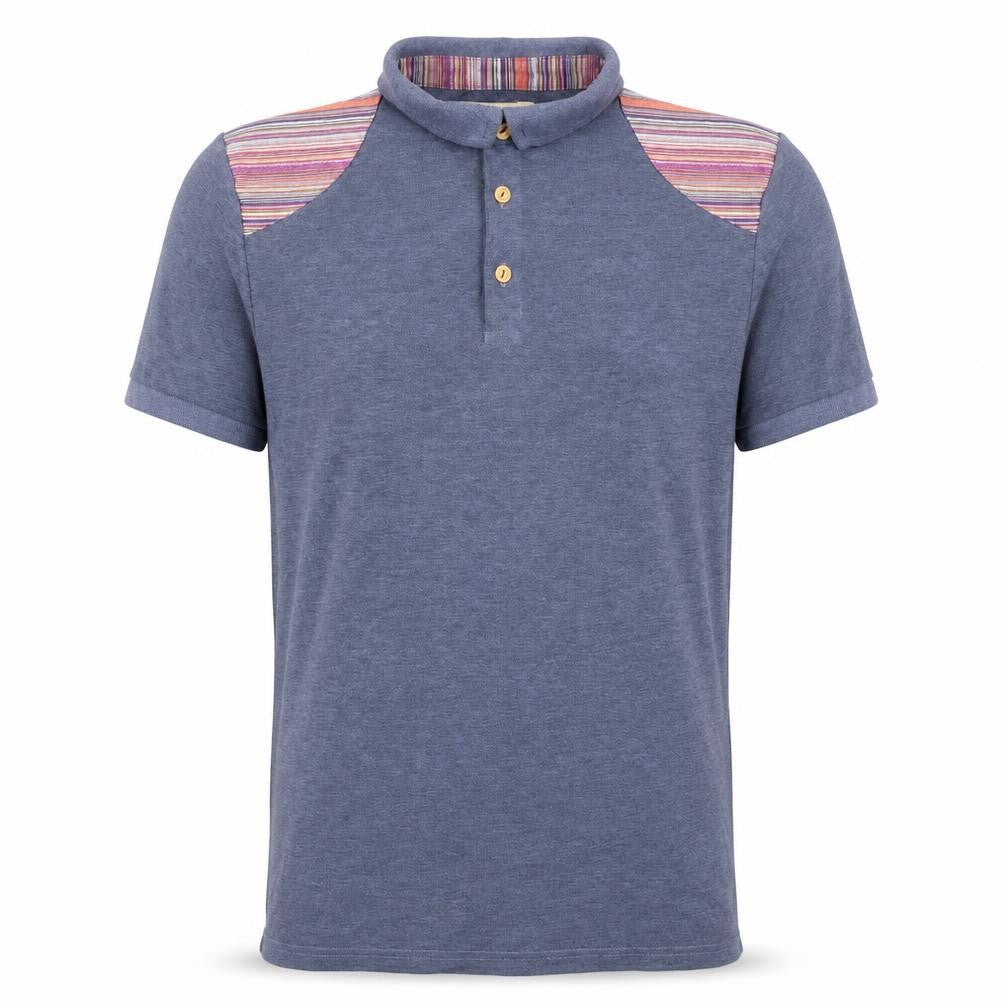 Front view of Burton men’s blue cotton polo, size S, collared button