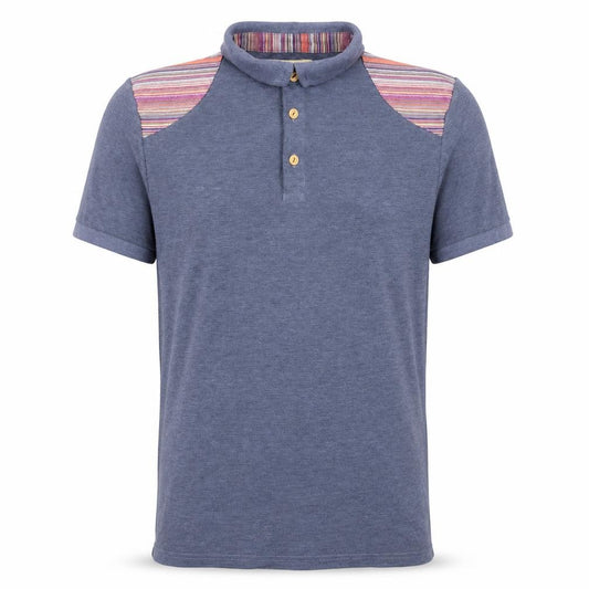 Front view of Burton men’s blue cotton polo, size S, collared button