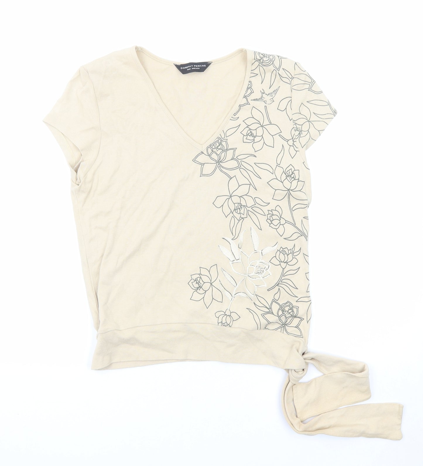 Dorothy Perkins Womens Beige Cotton Basic Blouse Size 16 V-Neck