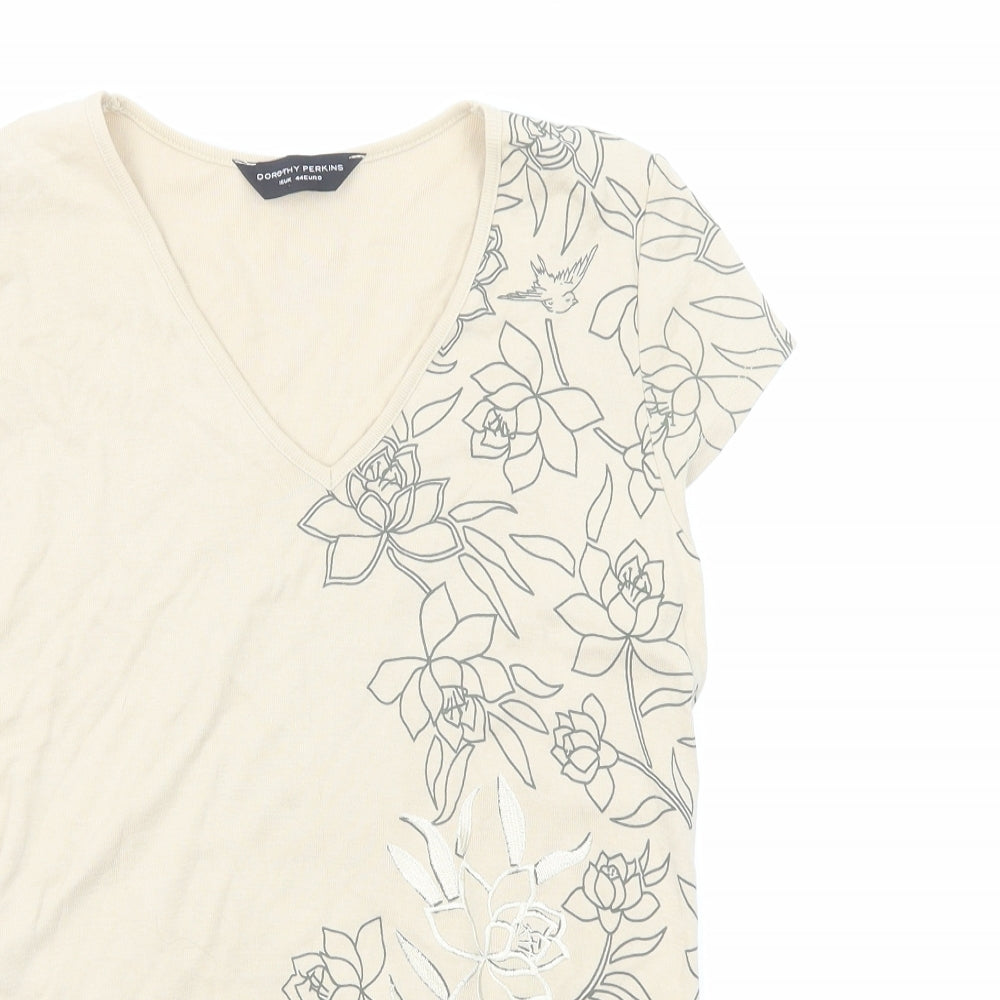 Dorothy Perkins Womens Beige Cotton Basic Blouse Size 16 V-Neck
