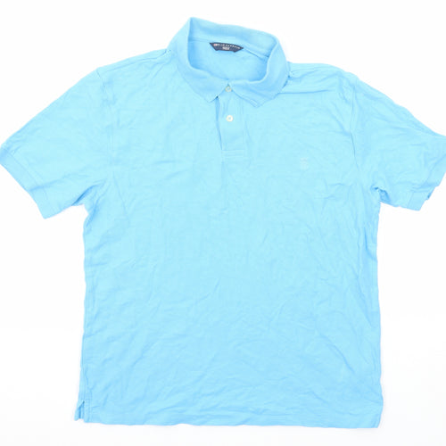 Marks and Spencer Mens Blue Cotton Polo Size M Collared Button