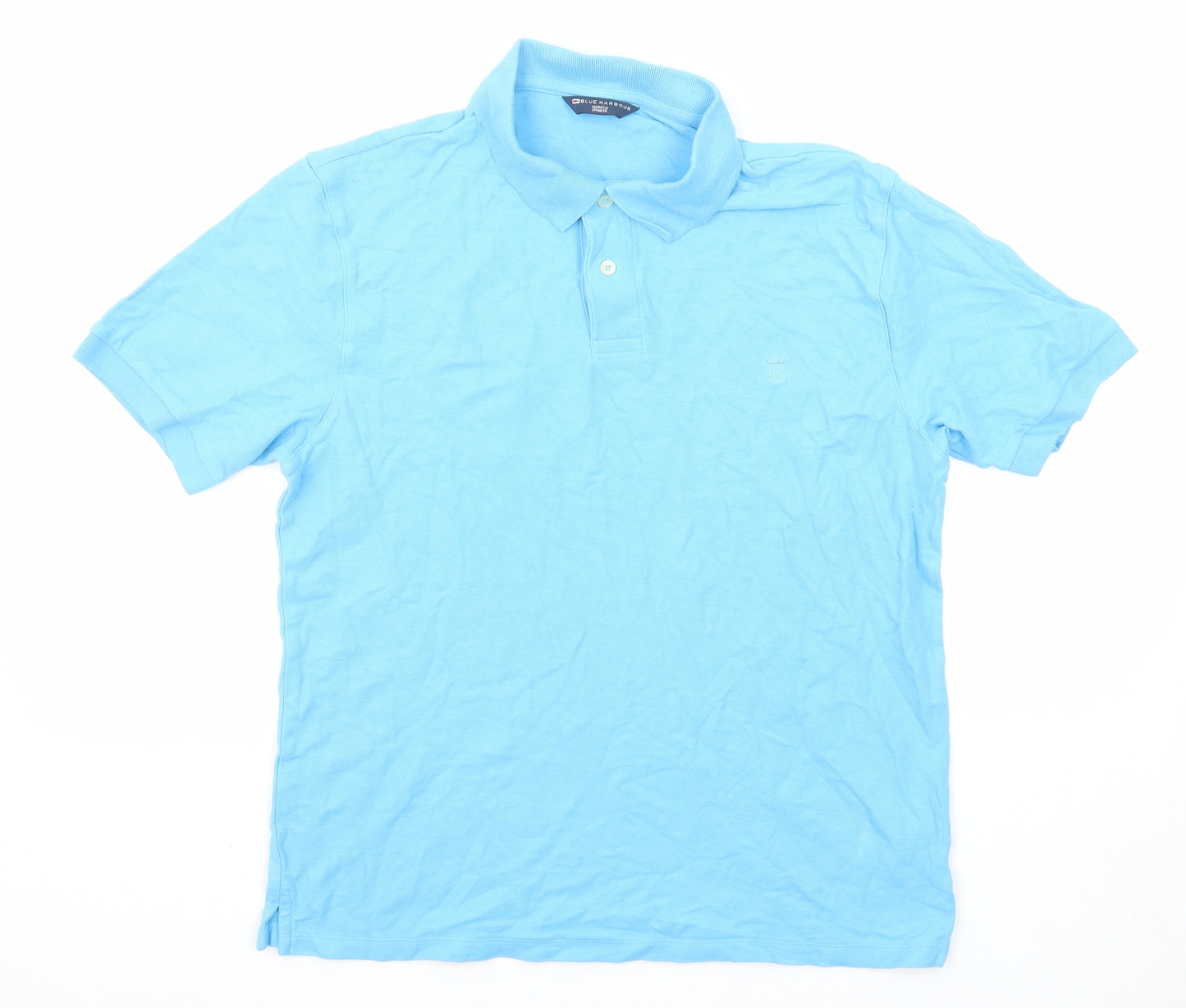 Marks and Spencer Mens Blue Cotton Polo Size M Collared Button