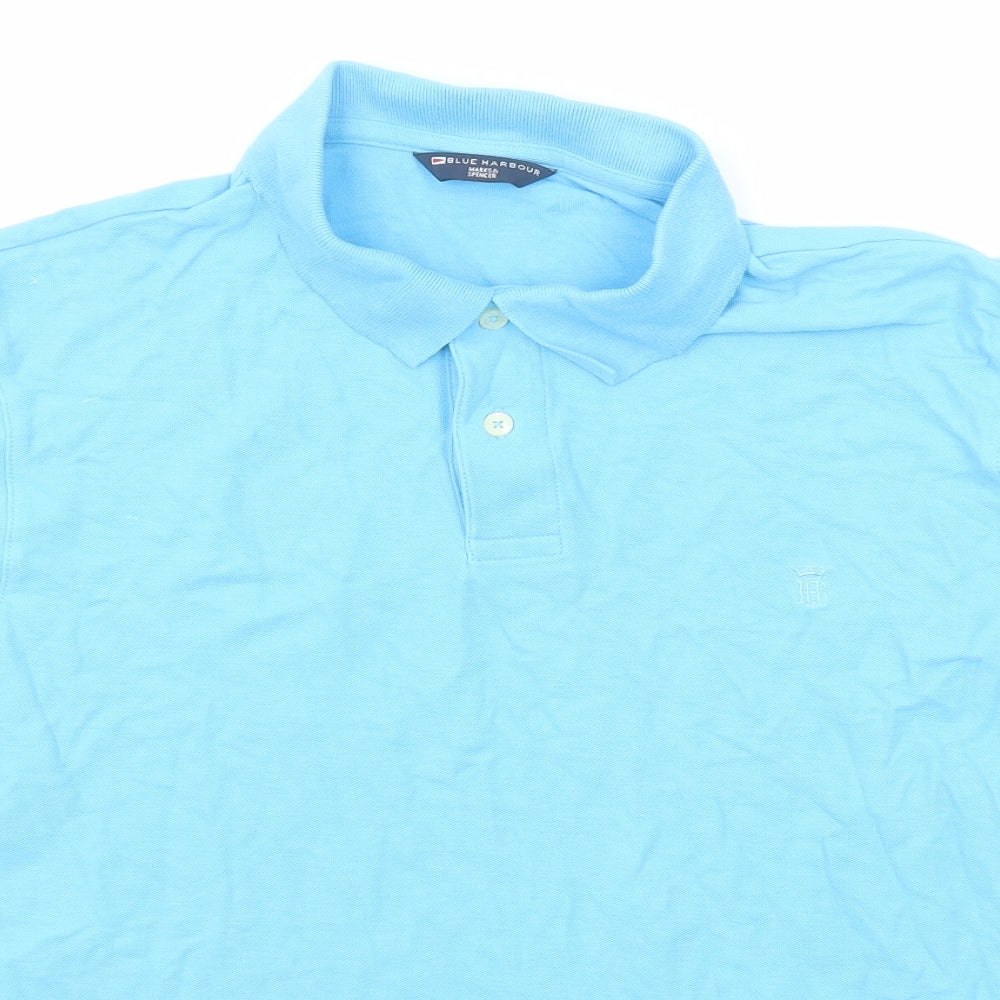Marks and Spencer Mens Blue Cotton Polo Size M Collared Button