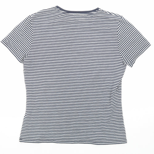 Marks and Spencer Womens Blue Striped Cotton Basic T-Shirt Size 10 Round Neck