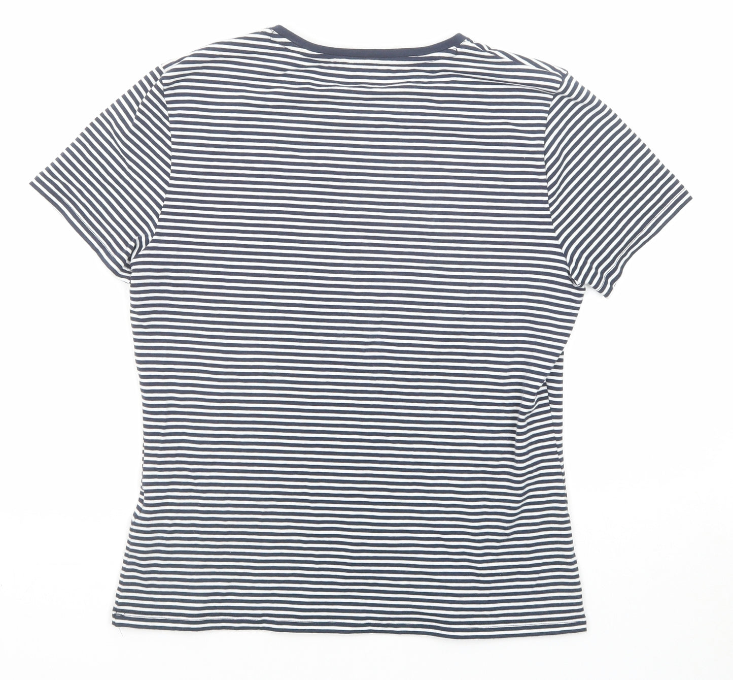 Marks and Spencer Womens Blue Striped Cotton Basic T-Shirt Size 10 Round Neck