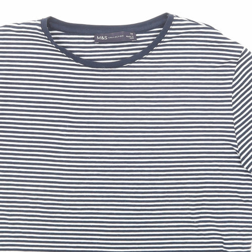 Marks and Spencer Womens Blue Striped Cotton Basic T-Shirt Size 10 Round Neck