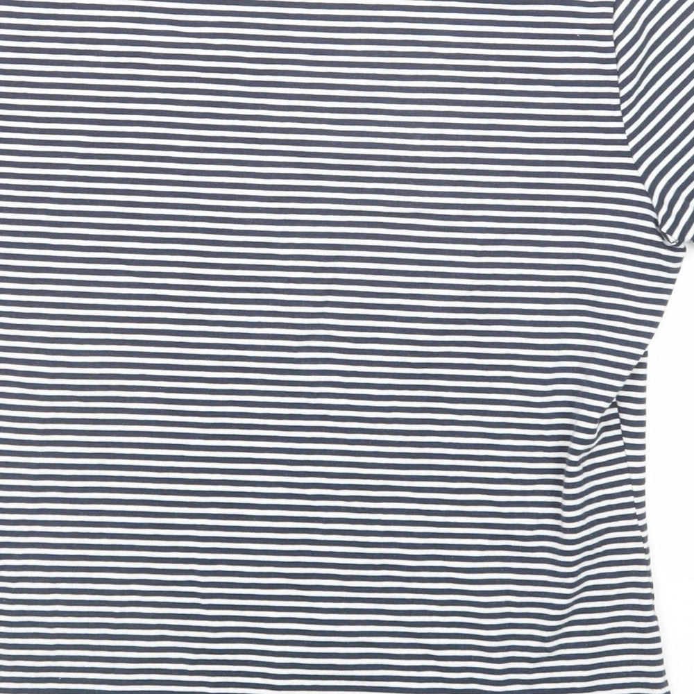 Marks and Spencer Womens Blue Striped Cotton Basic T-Shirt Size 10 Round Neck
