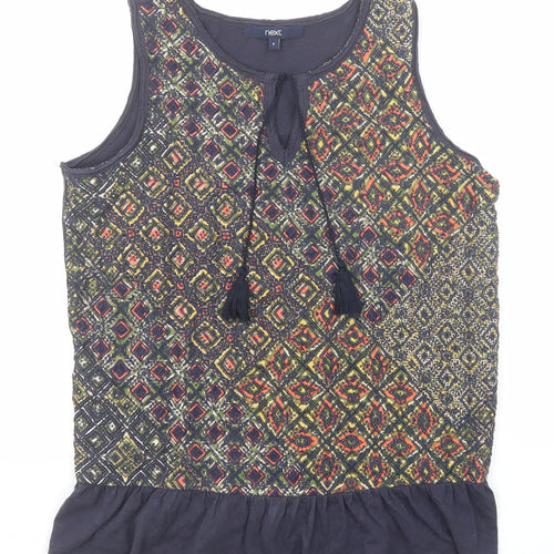 NEXT Womens Blue Geometric Cotton Basic Tank Size 8 Round Neck