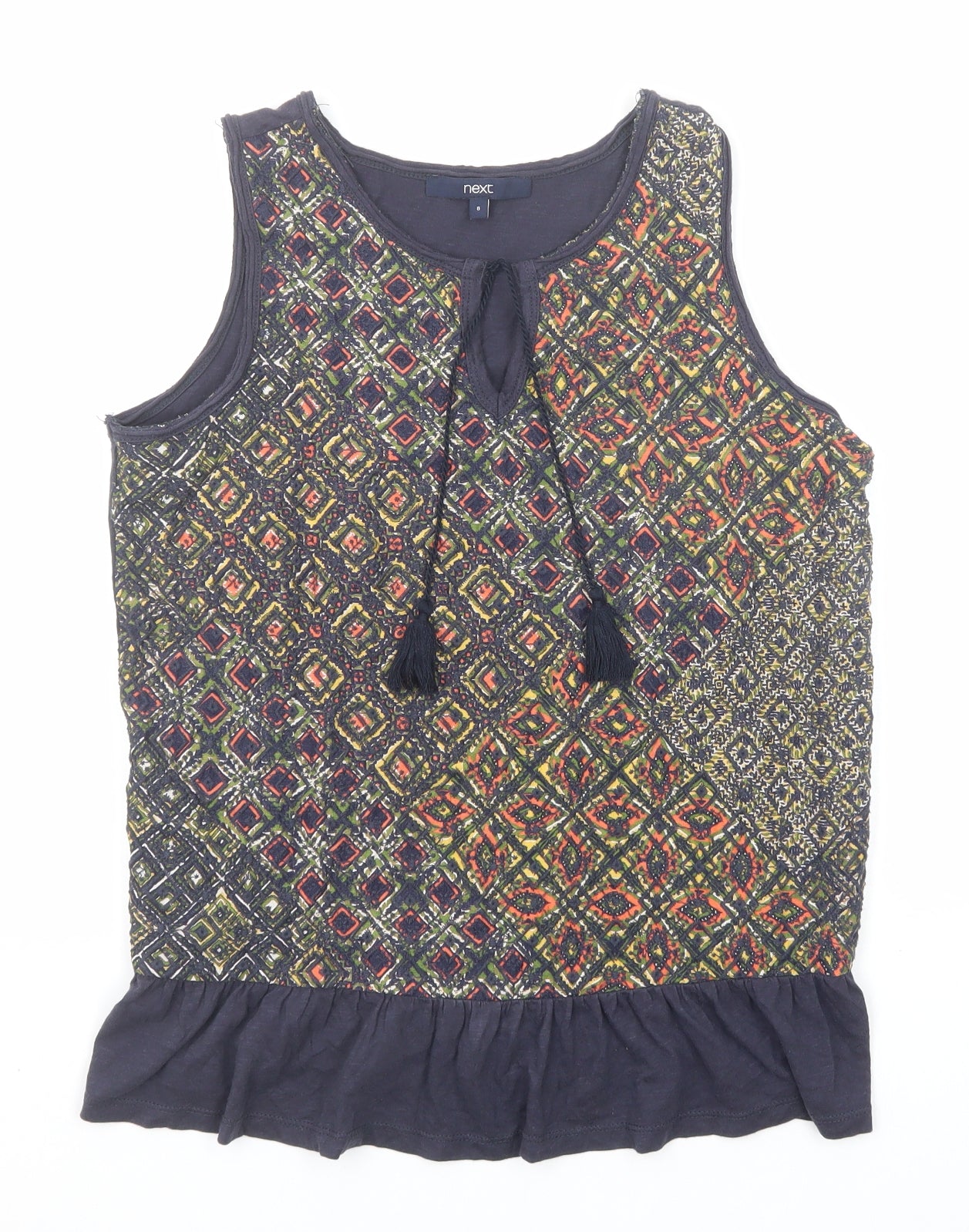 NEXT Womens Blue Geometric Cotton Basic Tank Size 8 Round Neck
