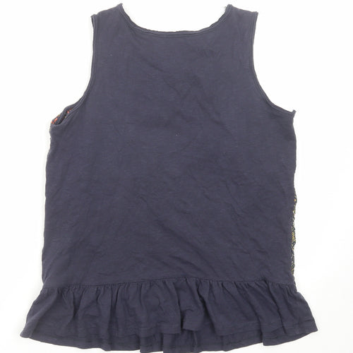 NEXT Womens Blue Geometric Cotton Basic Tank Size 8 Round Neck