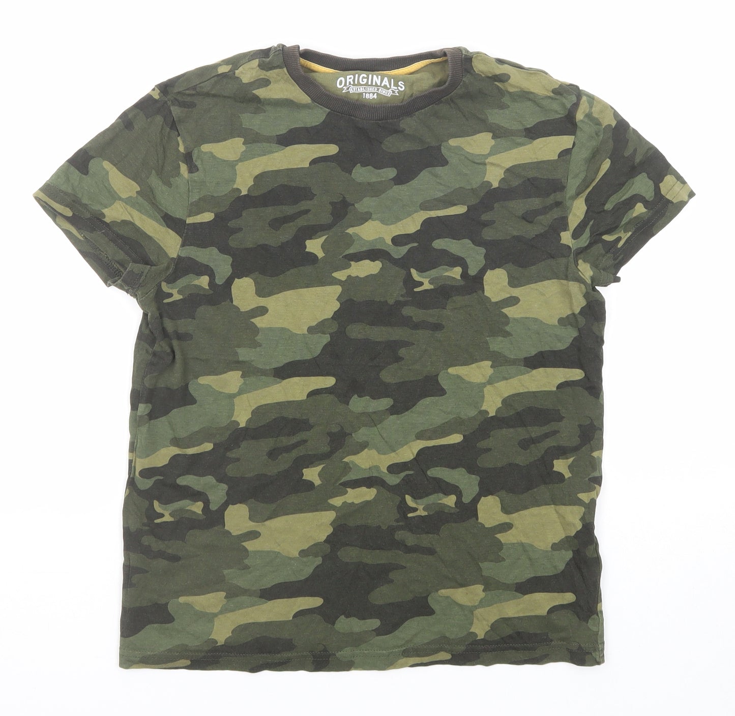 Marks and Spencer Boys Green Camouflage Cotton Basic T-Shirt Size 11-12 Years Round Neck Pullover