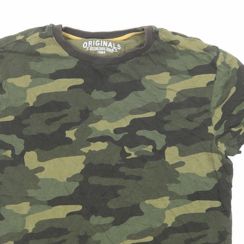 Marks and Spencer Boys Green Camouflage Cotton Basic T-Shirt Size 11-12 Years Round Neck Pullover