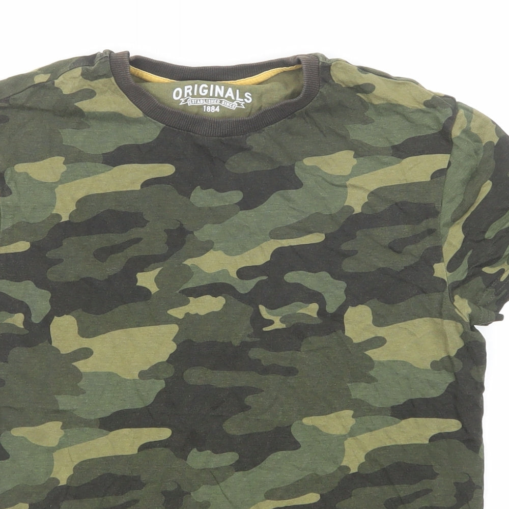 Marks and Spencer Boys Green Camouflage Cotton Basic T-Shirt Size 11-12 Years Round Neck Pullover