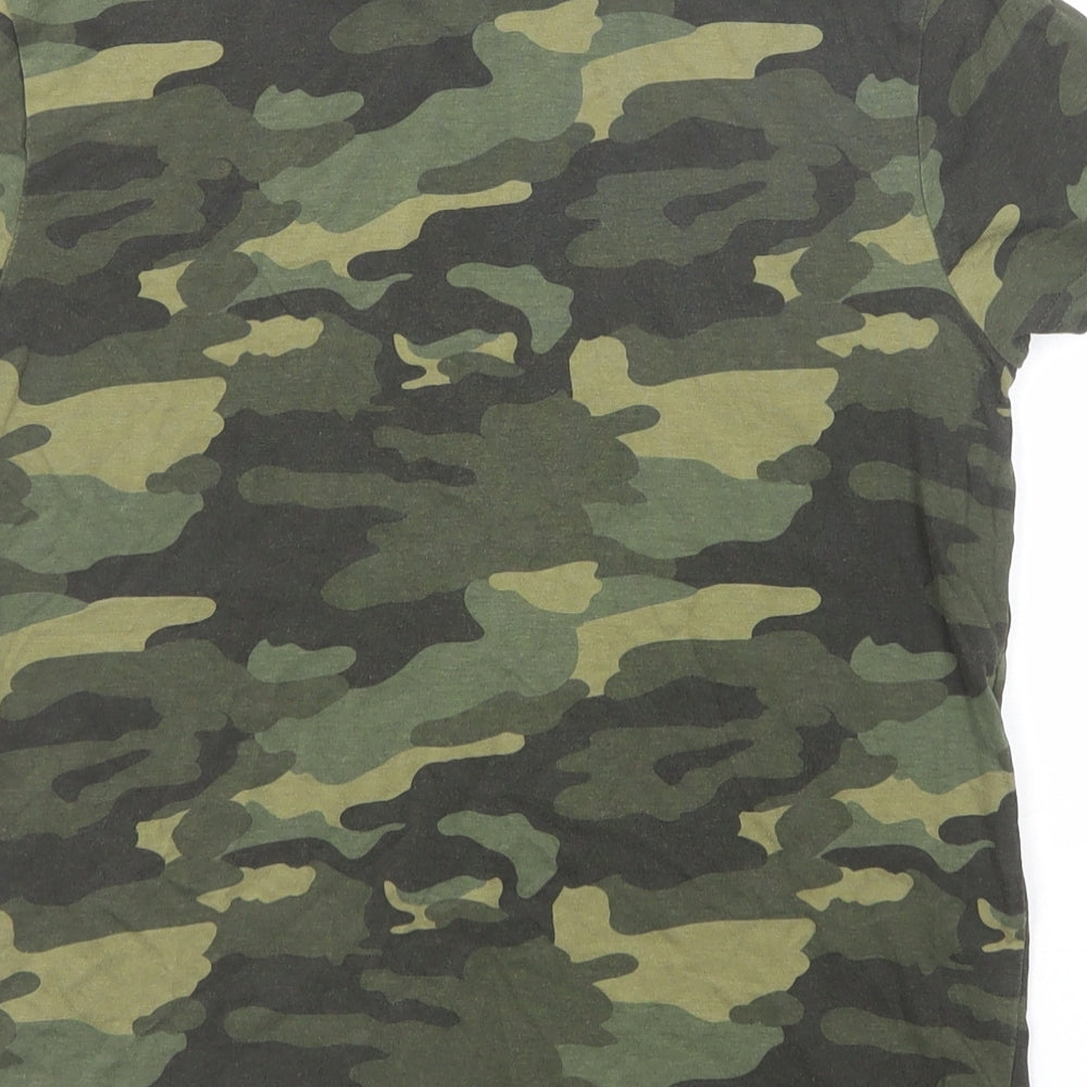 Marks and Spencer Boys Green Camouflage Cotton Basic T-Shirt Size 11-12 Years Round Neck Pullover