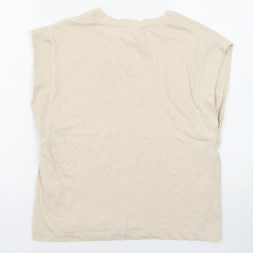 Zara Womens Beige Cotton Basic T-Shirt Size S Round Neck
