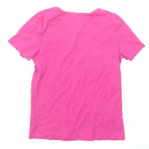 Bonmarché Womens Pink Geometric Cotton Basic Blouse Size S Round Neck