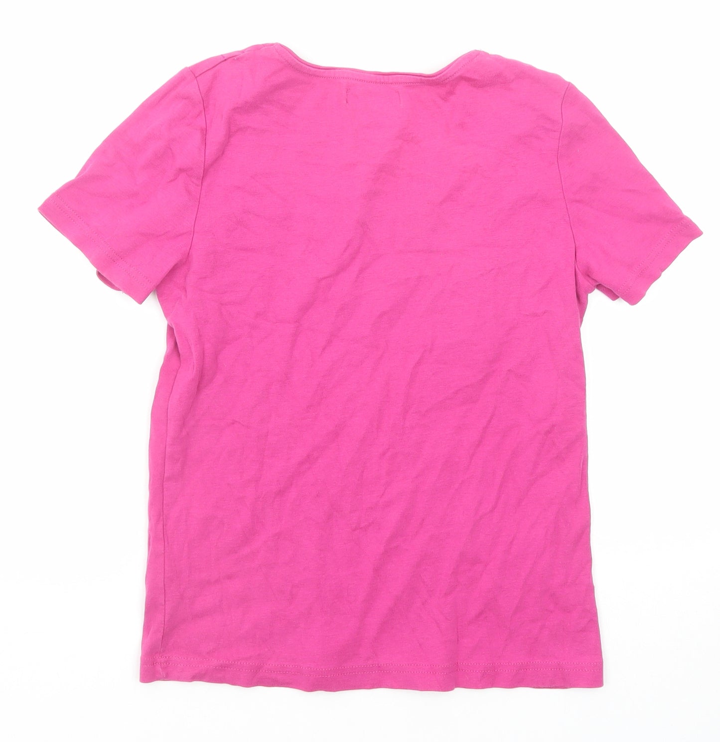 Bonmarché Womens Pink Geometric Cotton Basic Blouse Size S Round Neck