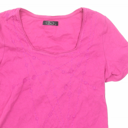 Bonmarché Womens Pink Geometric Cotton Basic Blouse Size S Round Neck