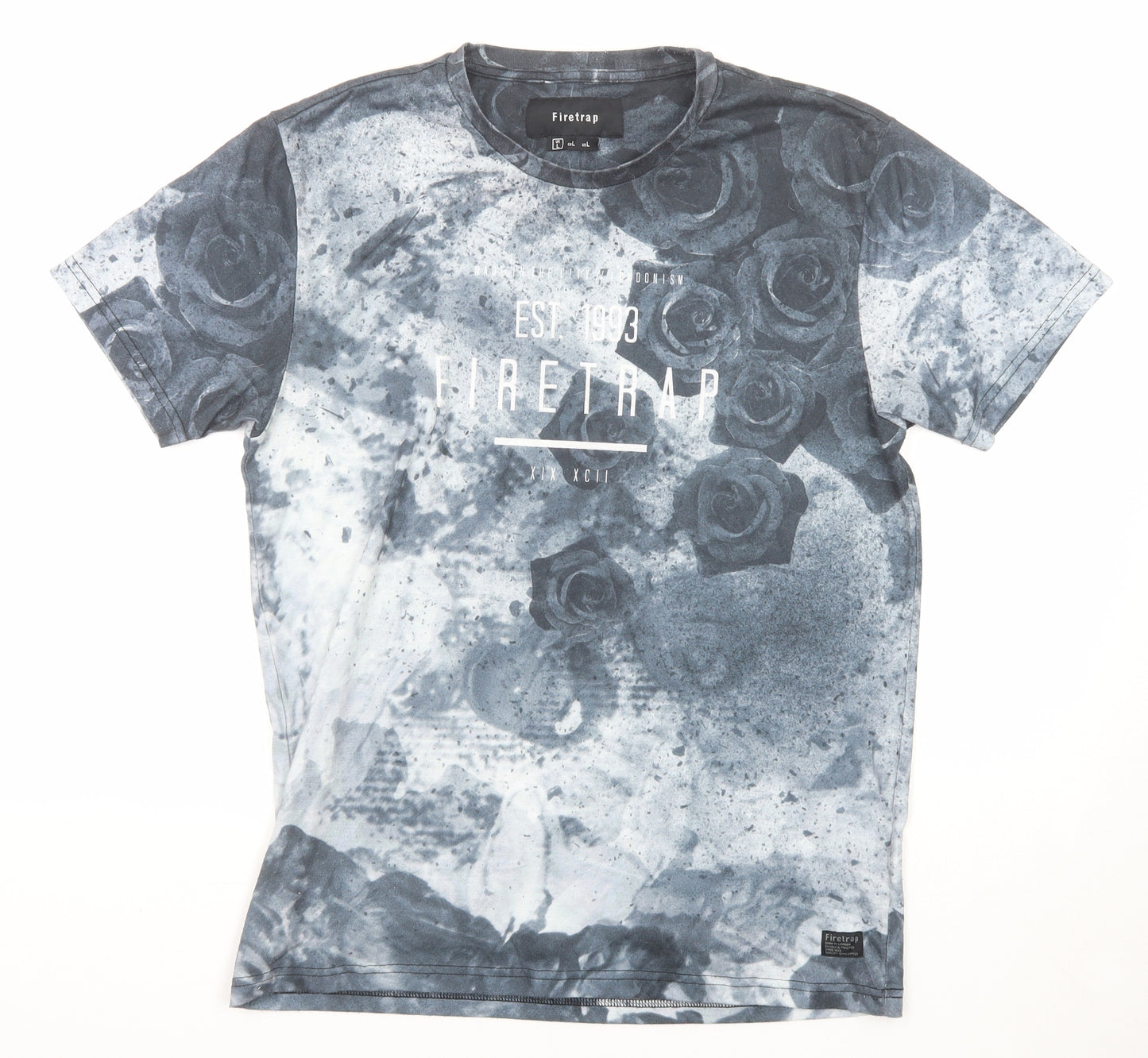 Firetrap Mens Multicoloured Geometric Polyester T-Shirt Size L Round Neck