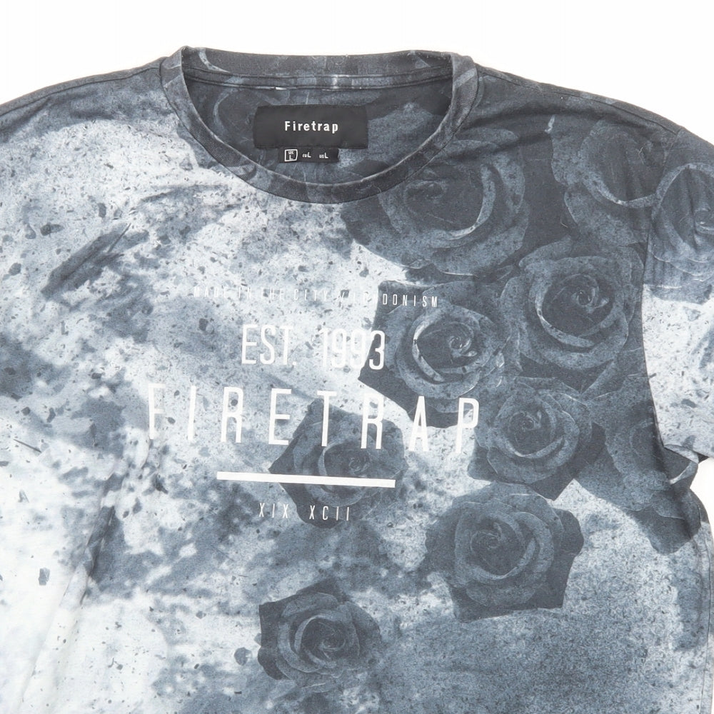 Firetrap Mens Multicoloured Geometric Polyester T-Shirt Size L Round Neck