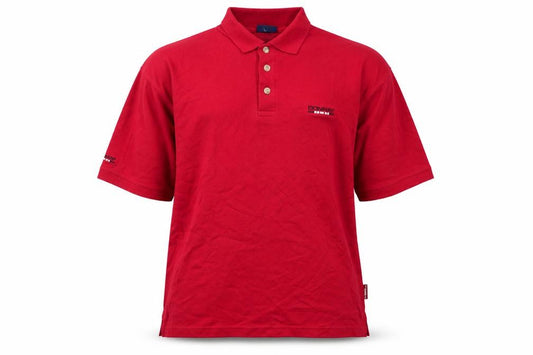 Front view of Donnay men’s red cotton polo, size M, collared button