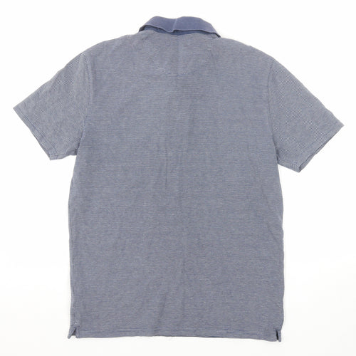 Marks and Spencer Mens Blue Striped Cotton Polo Size M Collared Button